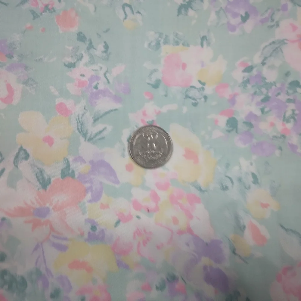 FABRIC Impressionist Pastel Florals On Beautiful Green Background, 4 Yards